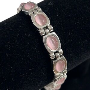 Purple Moonstone Bracelet Silver Tone Links Foldover Clasp Vintage Preowned
